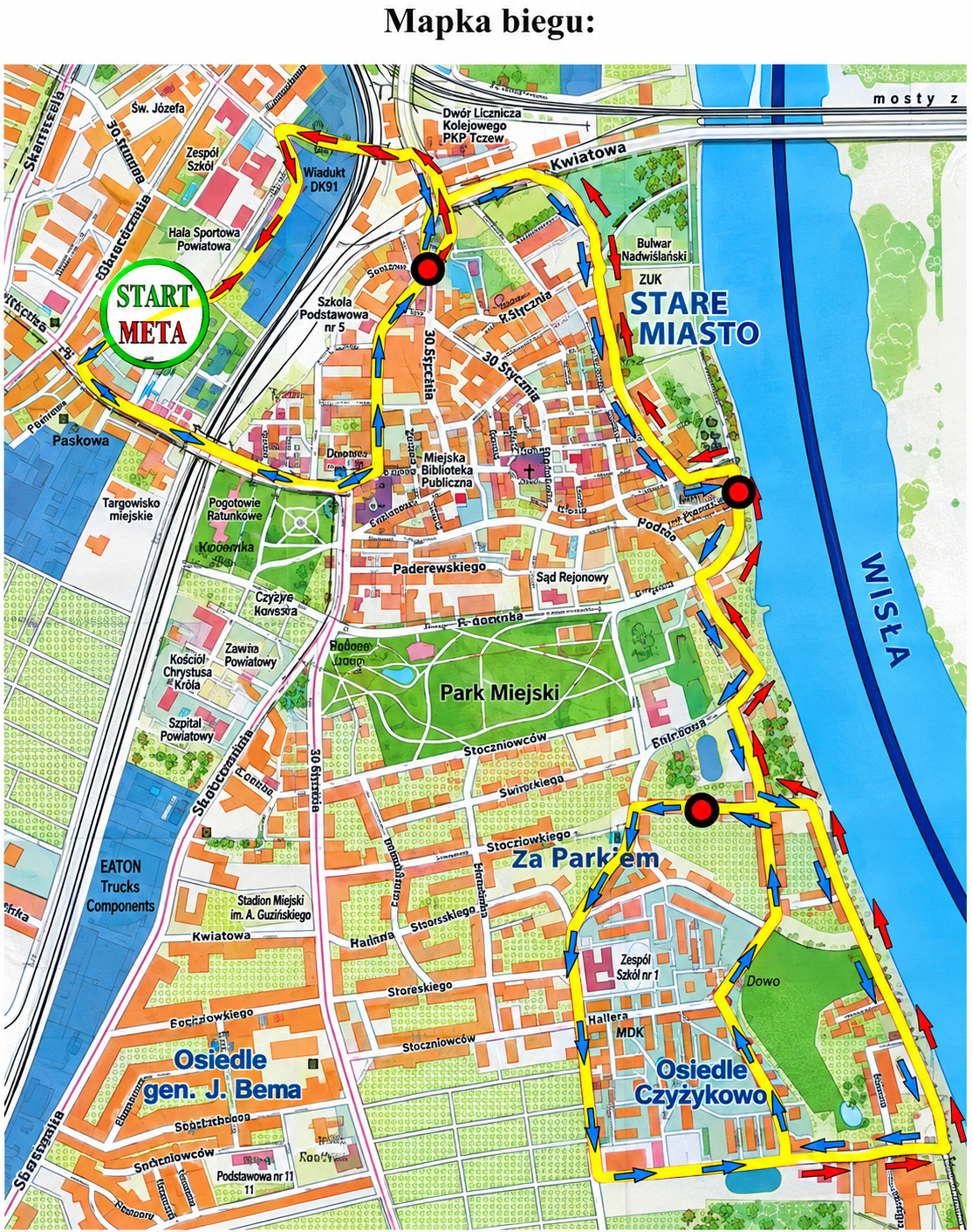 Mapa trasy biegu nad Wisłą